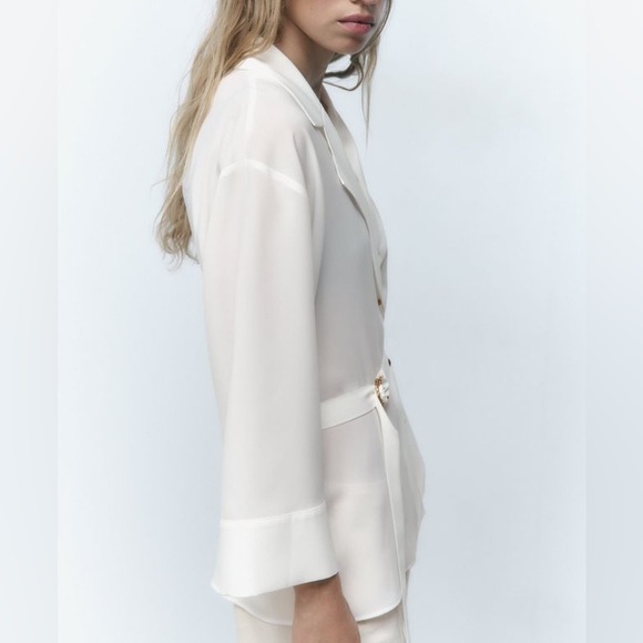 Zara Satin effect Lapel shirt with belt - Picture 4 of 7